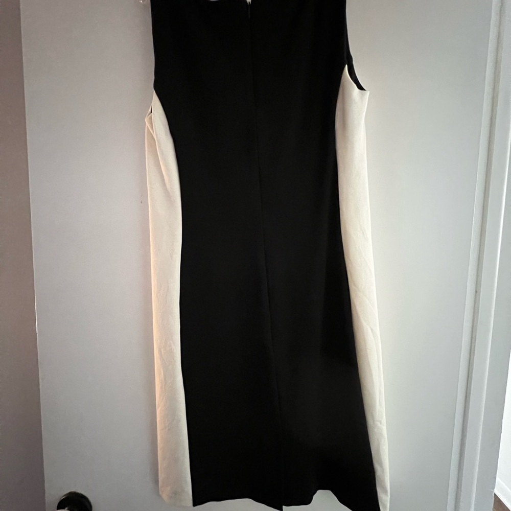 Black French Connect Dress with White Side Panels & Back Zip - Size 10